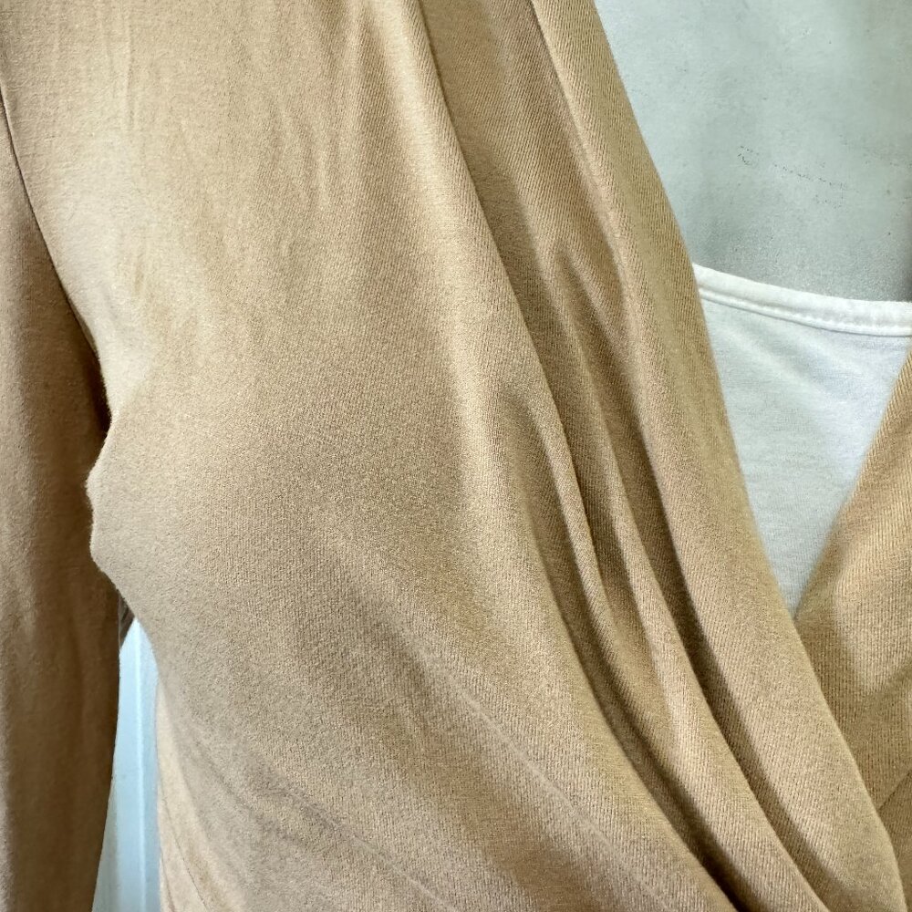 Light Tan Long Sleeve Faux Wrap Top - Picture 4 of 4